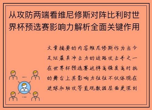 从攻防两端看维尼修斯对阵比利时世界杯预选赛影响力解析全面关键作用